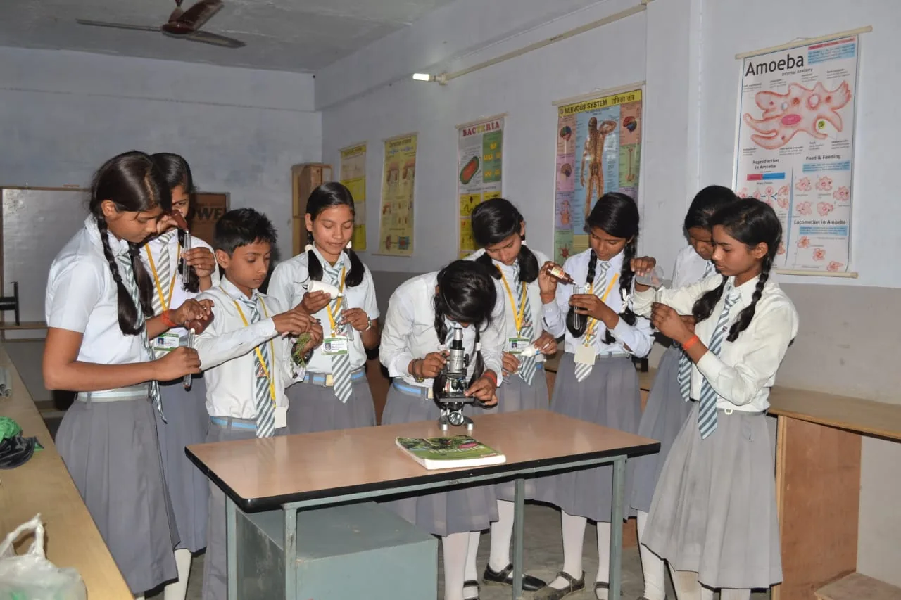 Students conducting an experiment in the science lab