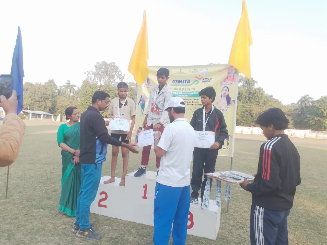 Winners on the podium at an athletics meet